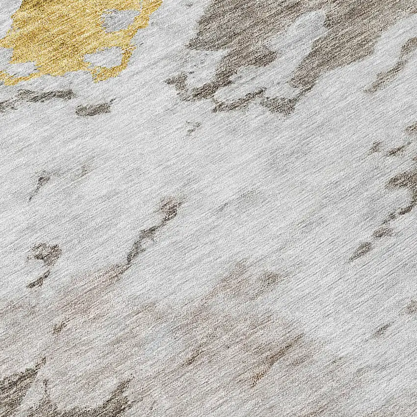8' Taupe Khaki And Ivory Round Abstract Washable Indoor Outdoor Area Rug Photo 7