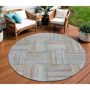 Photo of 8' Taupe Lavender And Gray Round Geometric Washable Indoor Outdoor Area Rug