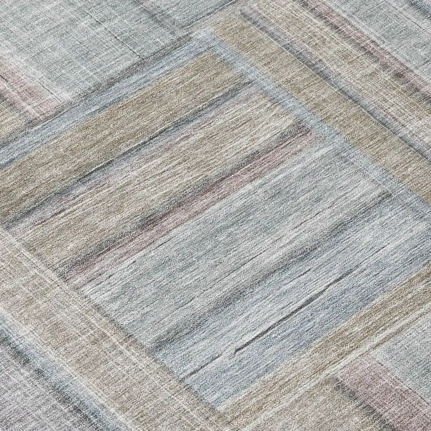 8' Taupe Lavender And Gray Round Geometric Washable Indoor Outdoor Area Rug Photo 9