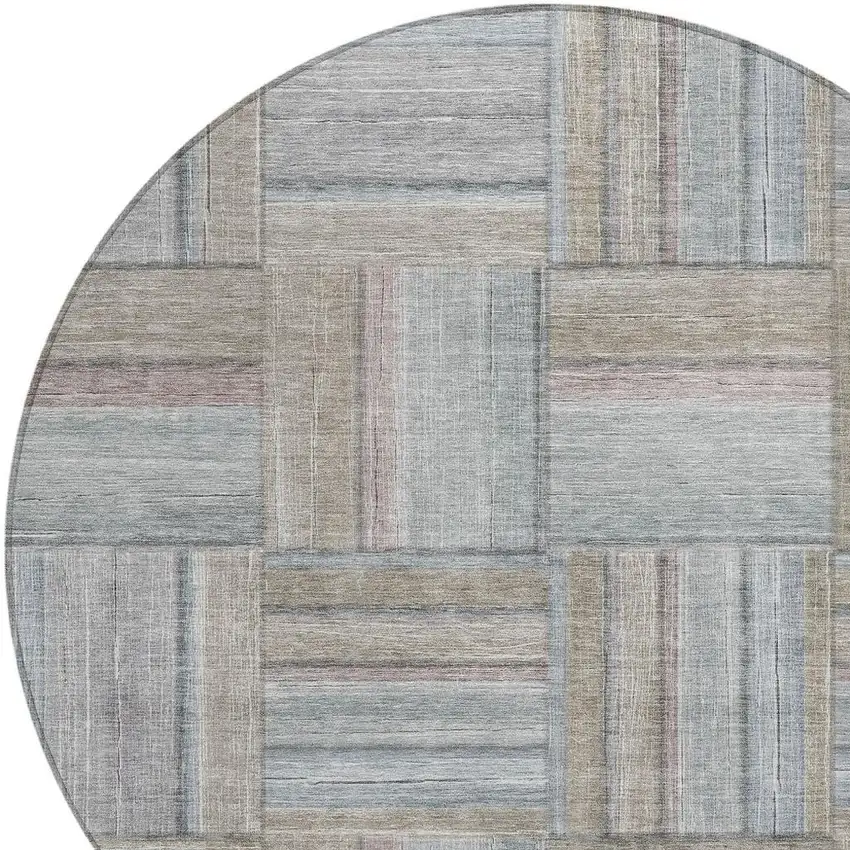 8' Taupe Lavender And Gray Round Geometric Washable Indoor Outdoor Area Rug Photo 7
