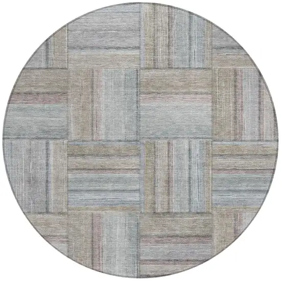 8' Taupe Lavender And Gray Round Geometric Washable Indoor Outdoor Area Rug Photo 4