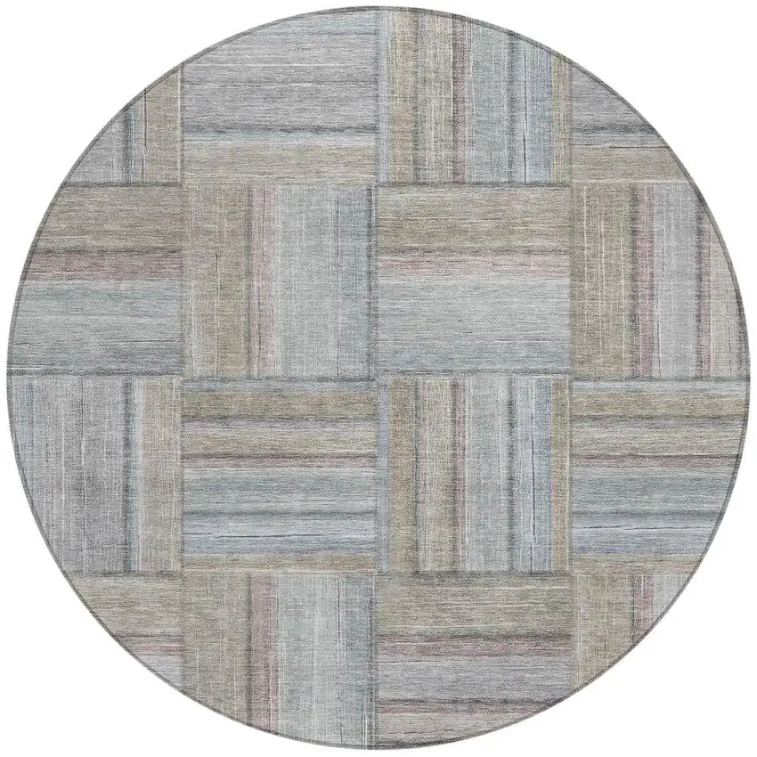 8' Taupe Lavender And Gray Round Geometric Washable Indoor Outdoor Area Rug Photo 4