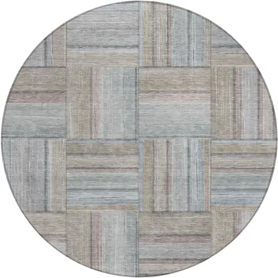 8' Taupe Lavender And Gray Round Geometric Washable Indoor Outdoor Area Rug Photo 2