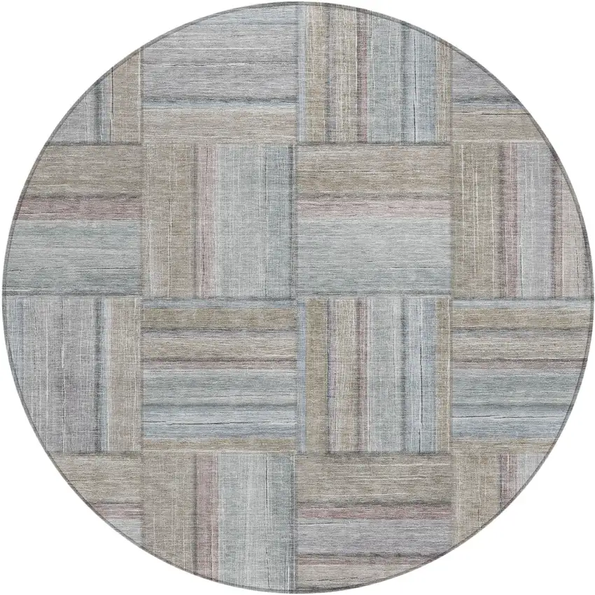 8' Taupe Lavender And Gray Round Geometric Washable Indoor Outdoor Area Rug Photo 2