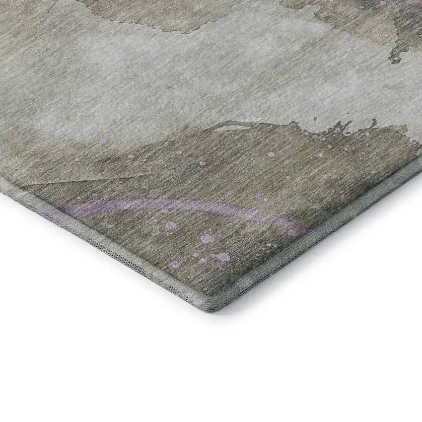 8' Taupe Lavender And Ivory Abstract Washable Area Rug With UV Protection Photo 7