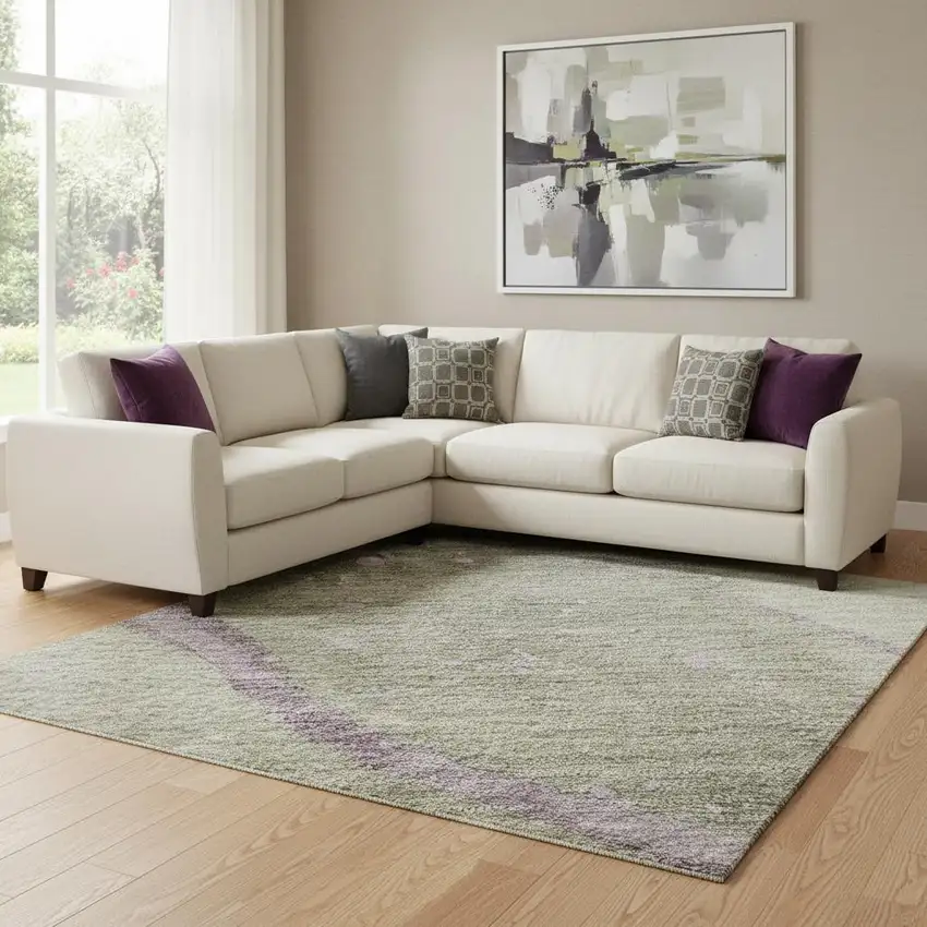 8' Taupe Lavender And Ivory Abstract Washable Area Rug With UV Protection Photo 2