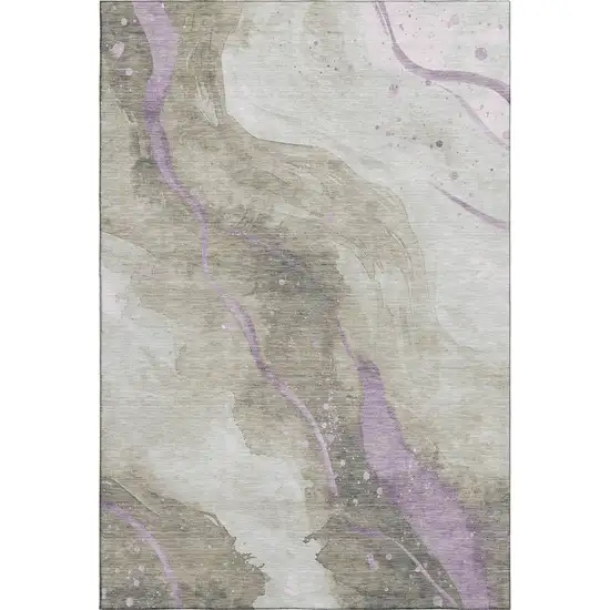 8' Taupe Lavender And Ivory Abstract Washable Area Rug With UV Protection Photo 5
