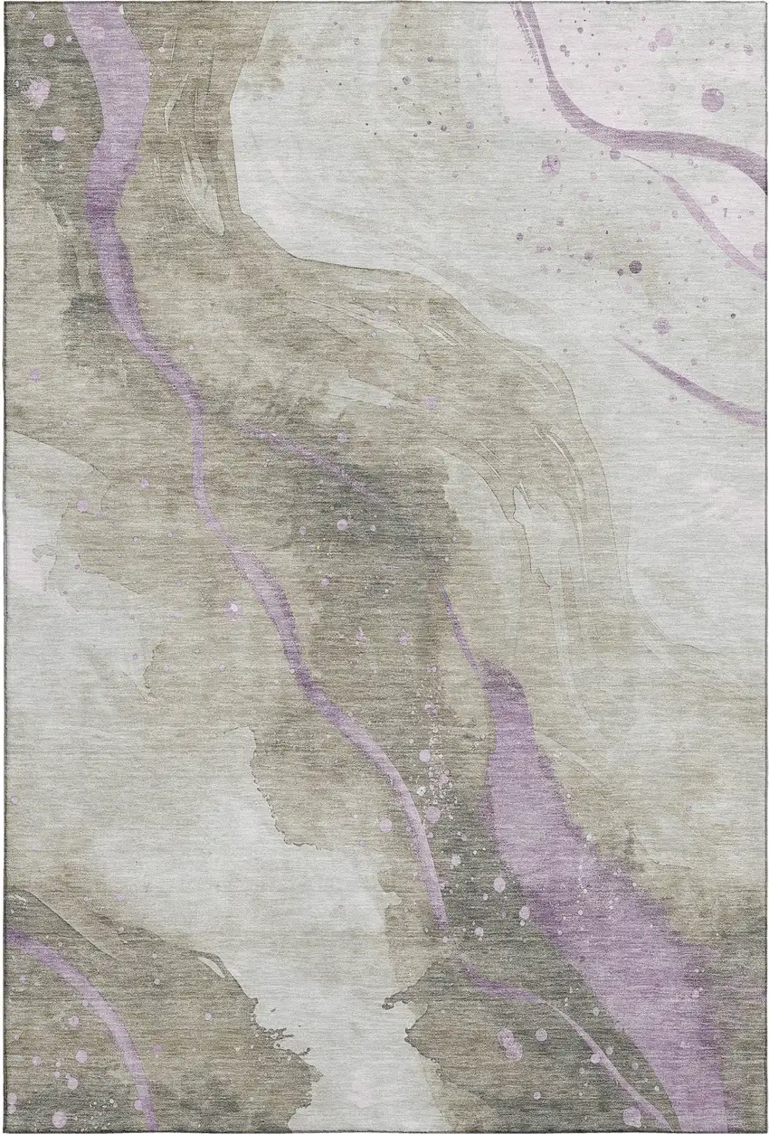 8' Taupe Lavender And Ivory Abstract Washable Area Rug With UV Protection Photo 5