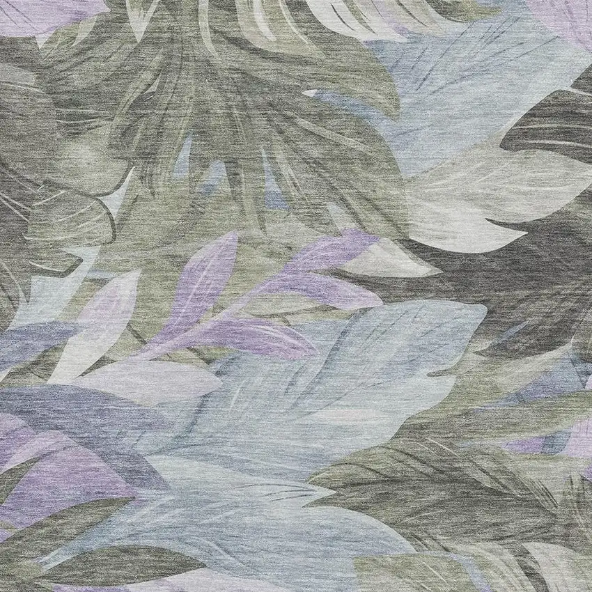 8' Taupe Lavender And Olive Green Floral Washable Area Rug With UV Protection Photo 2