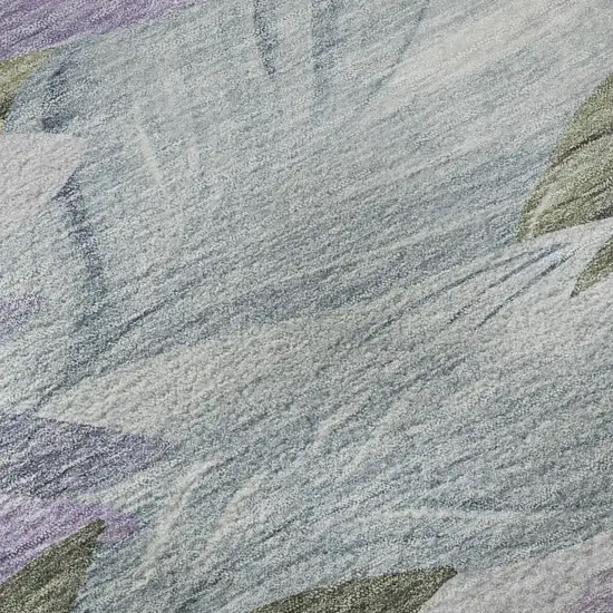 8' Taupe Lavender And Olive Green Floral Washable Area Rug With UV Protection Photo 9