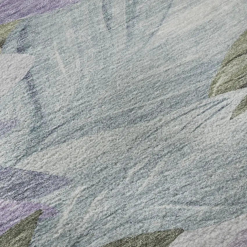 8' Taupe Lavender And Olive Green Floral Washable Area Rug With UV Protection Photo 9