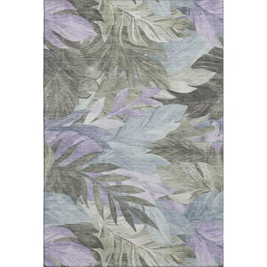 8' Taupe Lavender And Olive Green Floral Washable Area Rug With UV Protection Photo 1