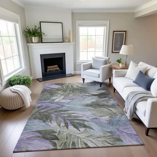 8' Taupe Lavender And Olive Green Floral Washable Area Rug With UV Protection Photo 4