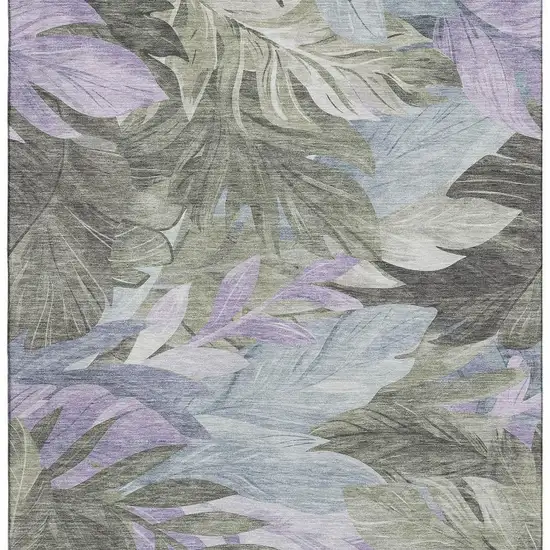 8' Taupe Lavender And Olive Green Floral Washable Area Rug With UV Protection Photo 3