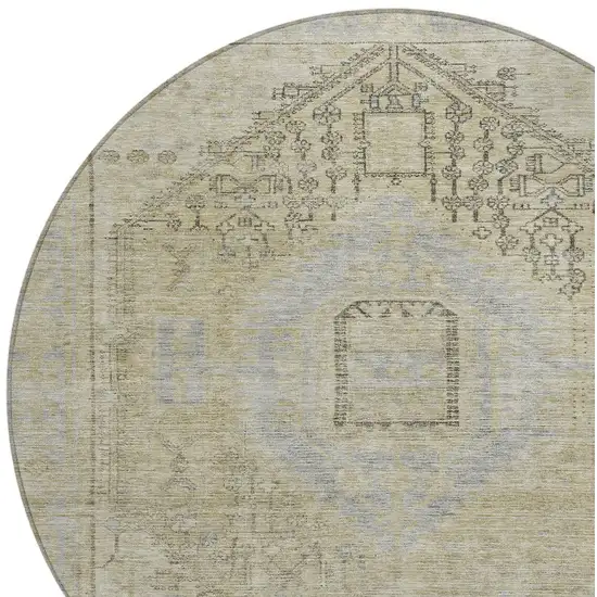 8' Taupe Light Blue And Gray Round Oriental Washable Indoor Outdoor Area Rug Photo 5