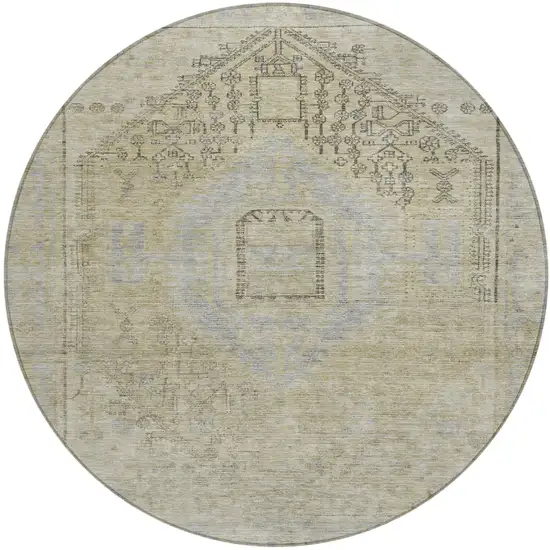8' Taupe Light Blue And Gray Round Oriental Washable Indoor Outdoor Area Rug Photo 2