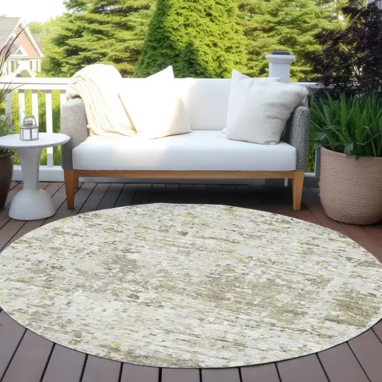 8' Taupe Light Yellow And Ivory Round Abstract Washable Indoor Outdoor Area Rug Photo 7