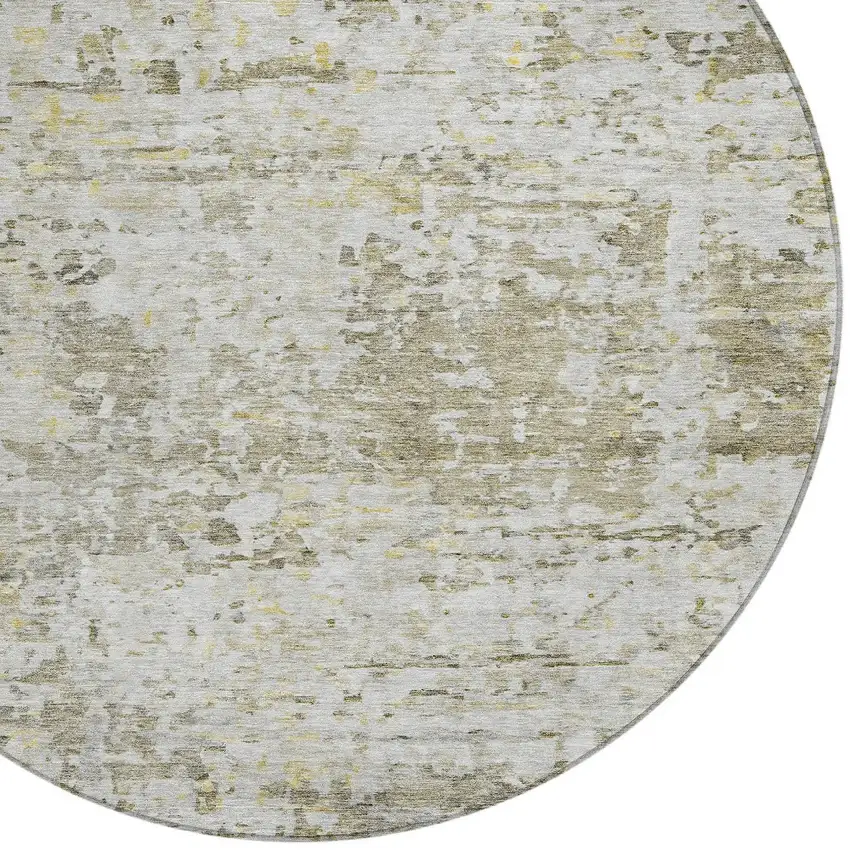 8' Taupe Light Yellow And Ivory Round Abstract Washable Indoor Outdoor Area Rug Photo 5