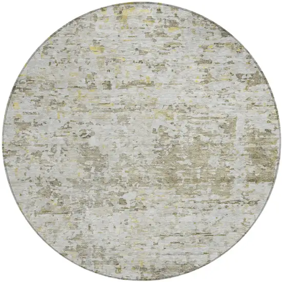 8' Taupe Light Yellow And Ivory Round Abstract Washable Indoor Outdoor Area Rug Photo 2