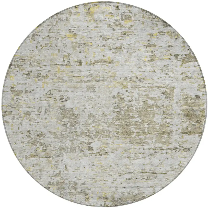 8' Taupe Light Yellow And Ivory Round Abstract Washable Indoor Outdoor Area Rug Photo 2