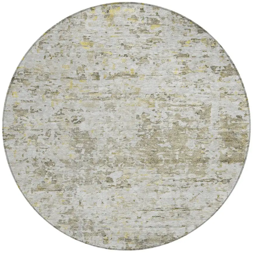 8' Taupe Light Yellow And Ivory Round Abstract Washable Indoor Outdoor Area Rug Photo 6