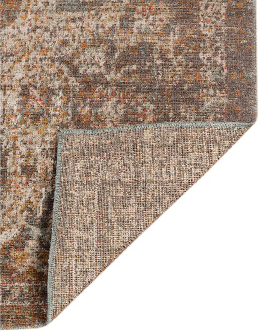 7' Taupe Medallion Power Loom Runner Rug With Fringe Photo 3