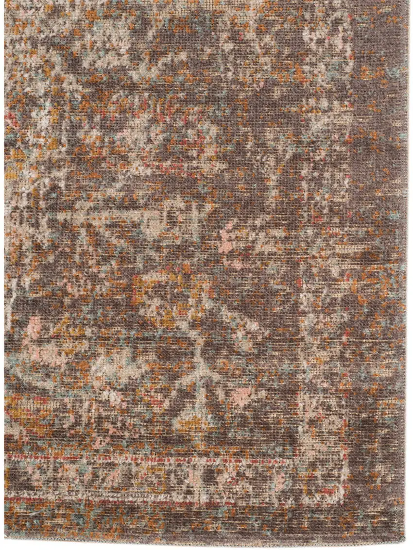 7' Taupe Medallion Power Loom Runner Rug With Fringe Photo 2