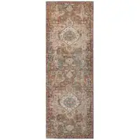 Photo of 7' Taupe Medallion Power Loom Runner Rug With Fringe
