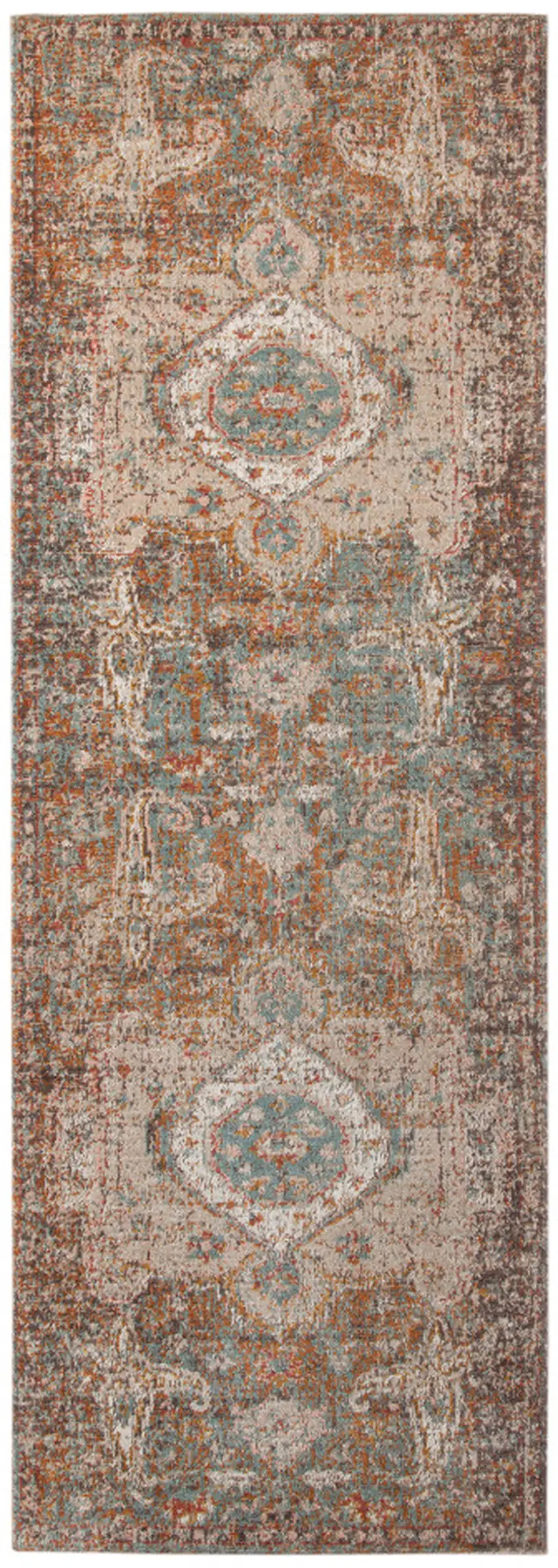 7' Taupe Medallion Power Loom Runner Rug With Fringe Photo 1