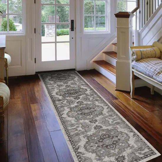 10' Taupe Medallion Power Loom Runner Rug Photo 5