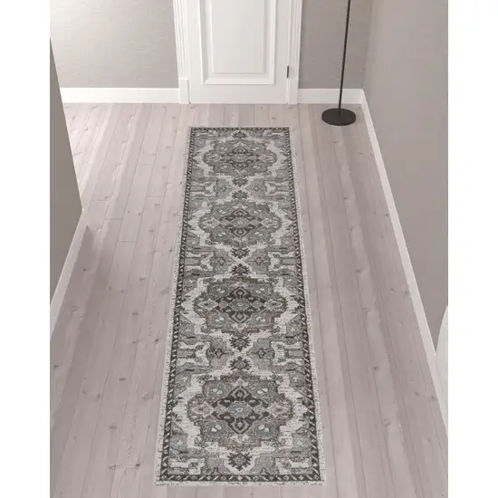10' Taupe Medallion Power Loom Runner Rug Photo 4