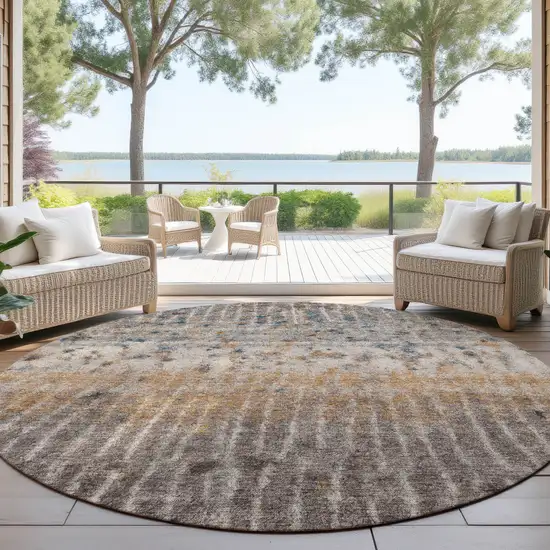 8' Taupe Merlot And Copper Round Abstract Washable Indoor Outdoor Area Rug Photo 4