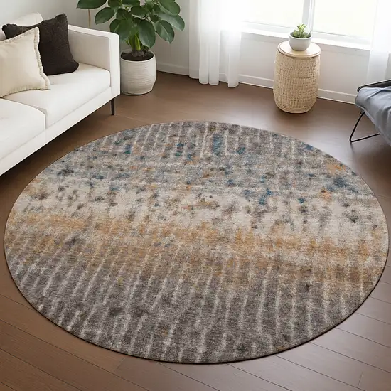 8' Taupe Merlot And Copper Round Abstract Washable Indoor Outdoor Area Rug Photo 5