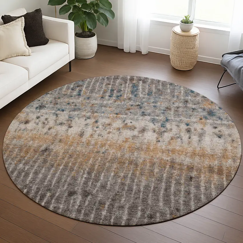 8' Taupe Merlot And Copper Round Abstract Washable Indoor Outdoor Area Rug Photo 5