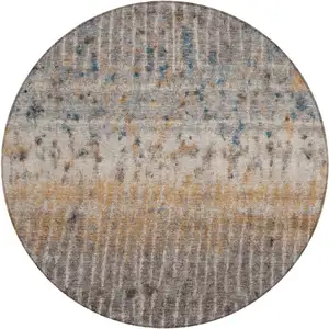 Photo of 8' Taupe Merlot And Copper Round Abstract Washable Indoor Outdoor Area Rug