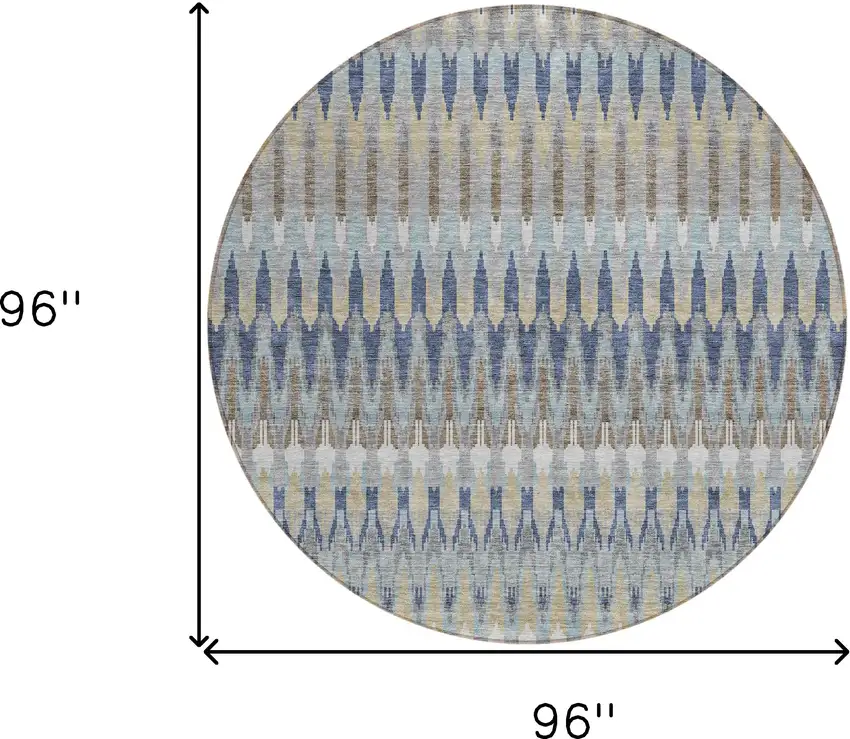 8' Taupe Navy Blue And Denim Blue Round Southwestern Washable Indoor Outdoor Area Rug Photo 3