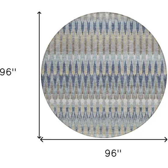 8' Taupe Navy Blue And Denim Blue Round Southwestern Washable Indoor Outdoor Area Rug Photo 3