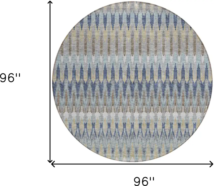 8' Taupe Navy Blue And Denim Blue Round Southwestern Washable Indoor Outdoor Area Rug Photo 3