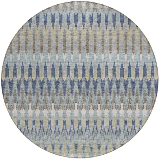 8' Taupe Navy Blue And Denim Blue Round Southwestern Washable Indoor Outdoor Area Rug Photo 2
