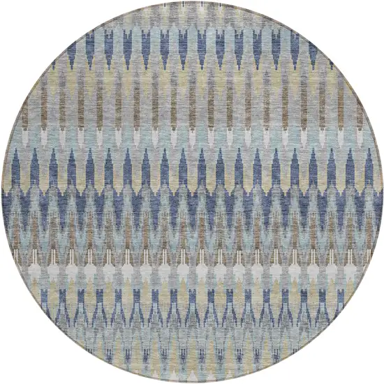 8' Taupe Navy Blue And Denim Blue Round Southwestern Washable Indoor Outdoor Area Rug Photo 2