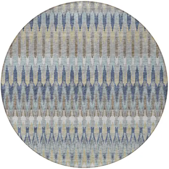 8' Taupe Navy Blue And Denim Blue Round Southwestern Washable Indoor Outdoor Area Rug Photo 6