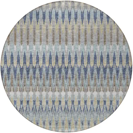 8' Taupe Navy Blue And Denim Blue Round Southwestern Washable Indoor Outdoor Area Rug Photo 6