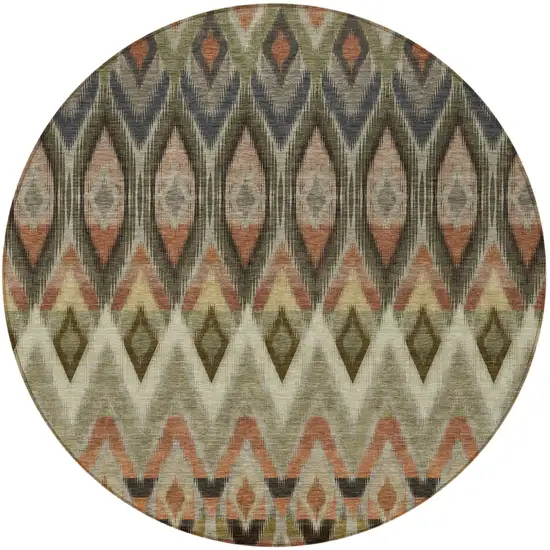 8' Taupe Olive Green And Beige Round Southwestern Washable Indoor Outdoor Area Rug Photo 5