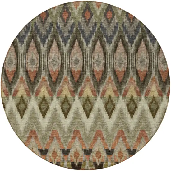 8' Taupe Olive Green And Beige Round Southwestern Washable Indoor Outdoor Area Rug Photo 5