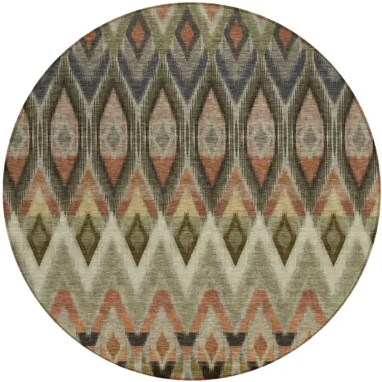 8' Taupe Olive Green And Beige Round Southwestern Washable Indoor Outdoor Area Rug Photo 2