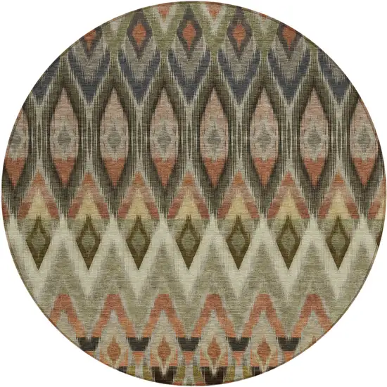 8' Taupe Olive Green And Beige Round Southwestern Washable Indoor Outdoor Area Rug Photo 2