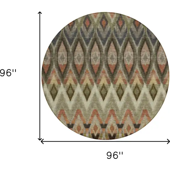 8' Taupe Olive Green And Beige Round Southwestern Washable Indoor Outdoor Area Rug Photo 3