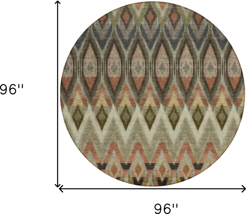 8' Taupe Olive Green And Beige Round Southwestern Washable Indoor Outdoor Area Rug Photo 3