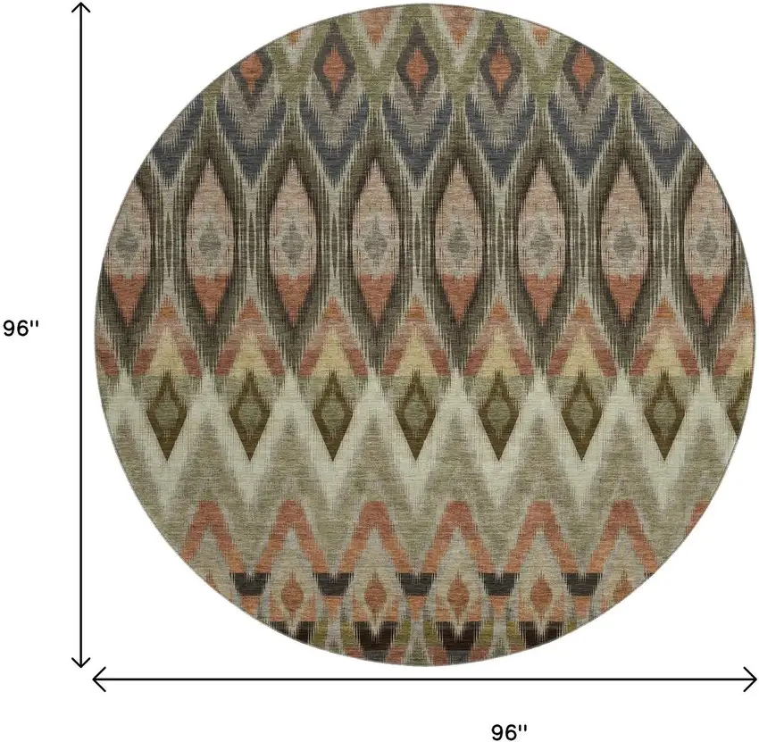 8' Taupe Olive Green And Beige Southwestern Washable Round Rug With UV Protection Photo 9