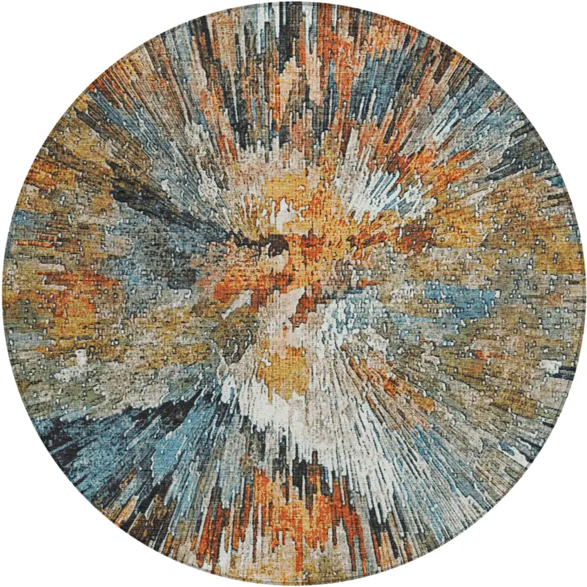 8' Taupe Orange And Ivory Round Abstract Washable Indoor Outdoor Area Rug Photo 2